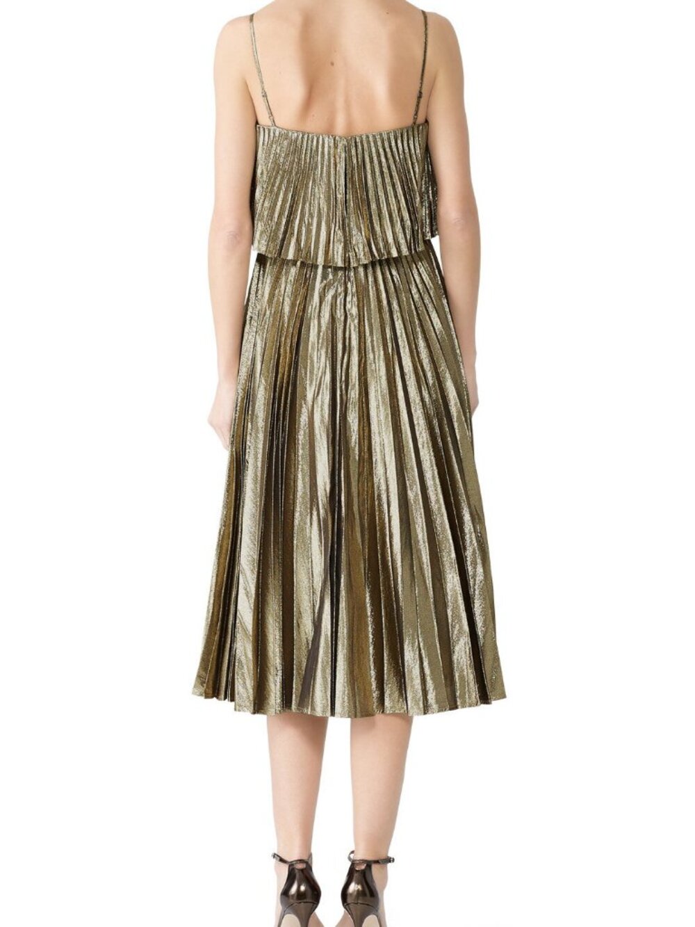 J.Crew Gold Pleated Midi Dress, Size 10 - Picture 5 of 5